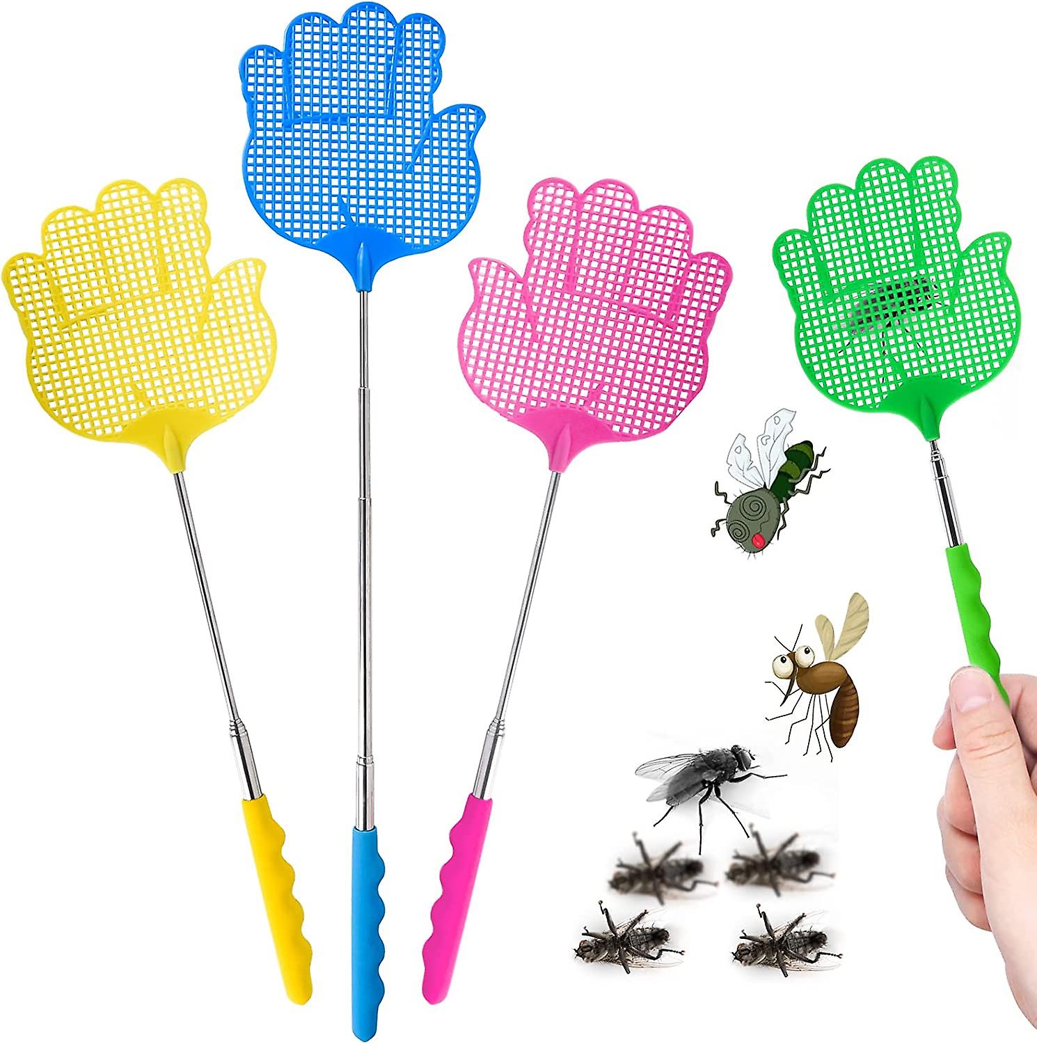 Fly Swatter, 4 Pieces Telescopic Fly Swatter, Multi-Color Manual Fly Swatter with Telescopic Handle, for Home Use Kitchen Helper