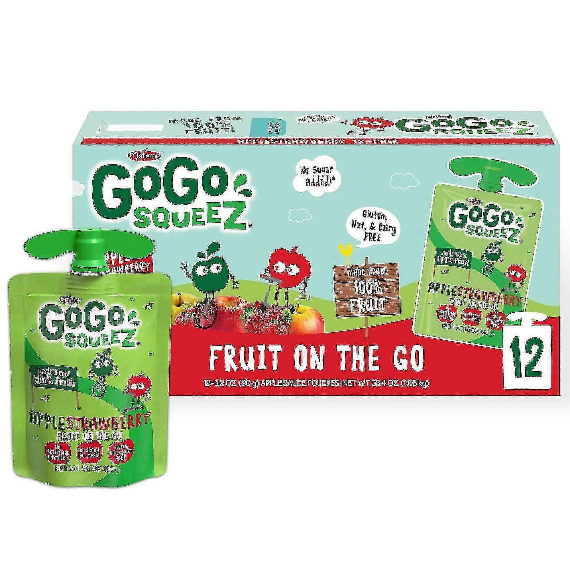 Gogo Squeez Fruit On The Go Applesauce Pouches, Apple Strawberry, 12 Ea