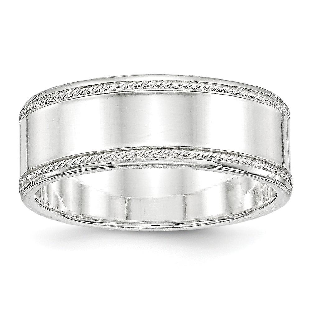 925 Sterling Silver Solid Polished 8mm Designed Edge Band Ring-Band Style-Ring for Women and Men - Ring Size: 6 to 11
