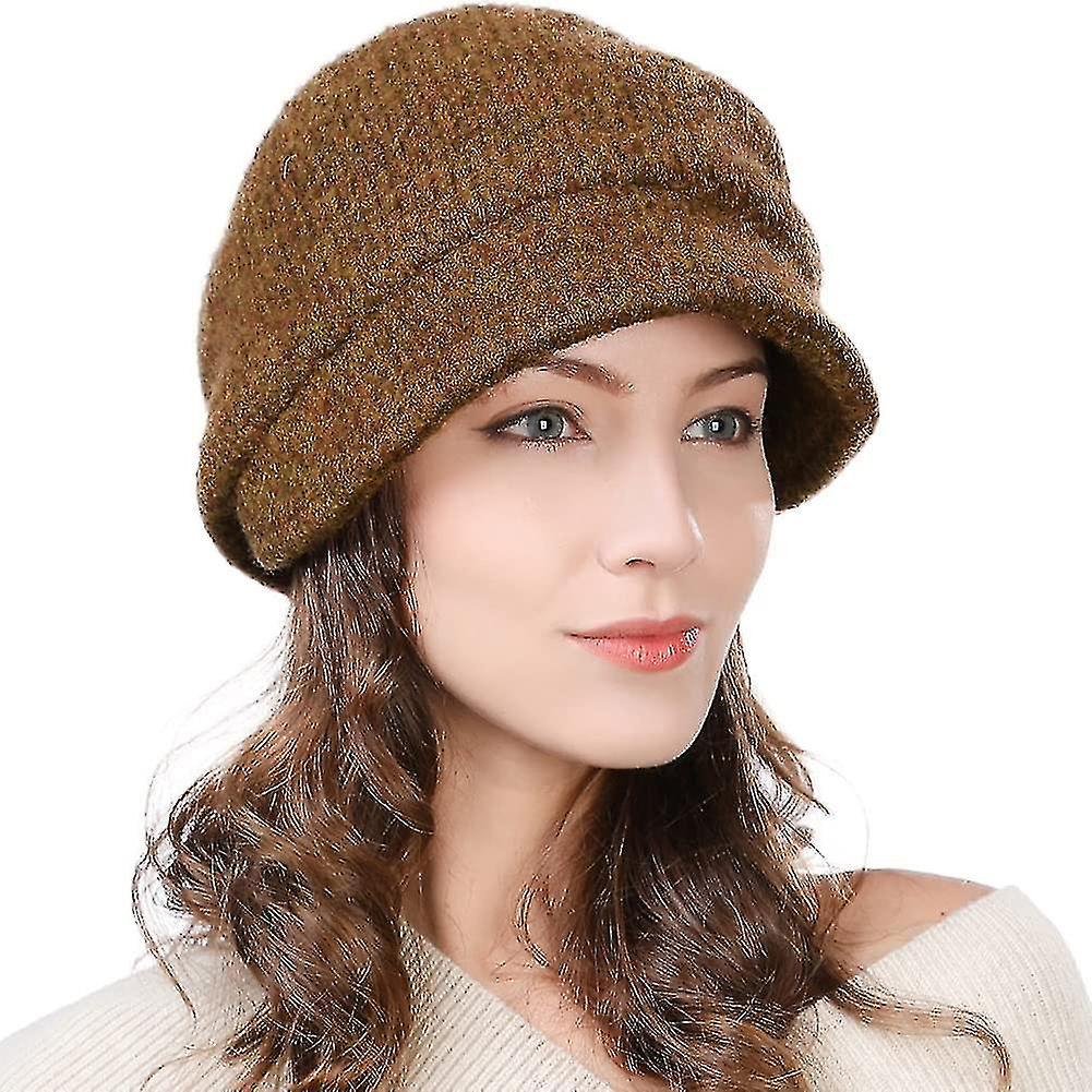 Women's Thick Knitted Hat, Knitted Ed Cap, Beret Hat With Visor Beret