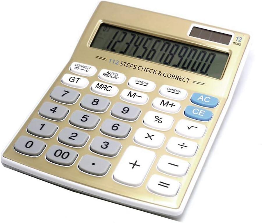 Standard Function Desktop Calculator, Solar Battery Dual Power With 12 Digit Large Lcd Display Basic Calculating Machine