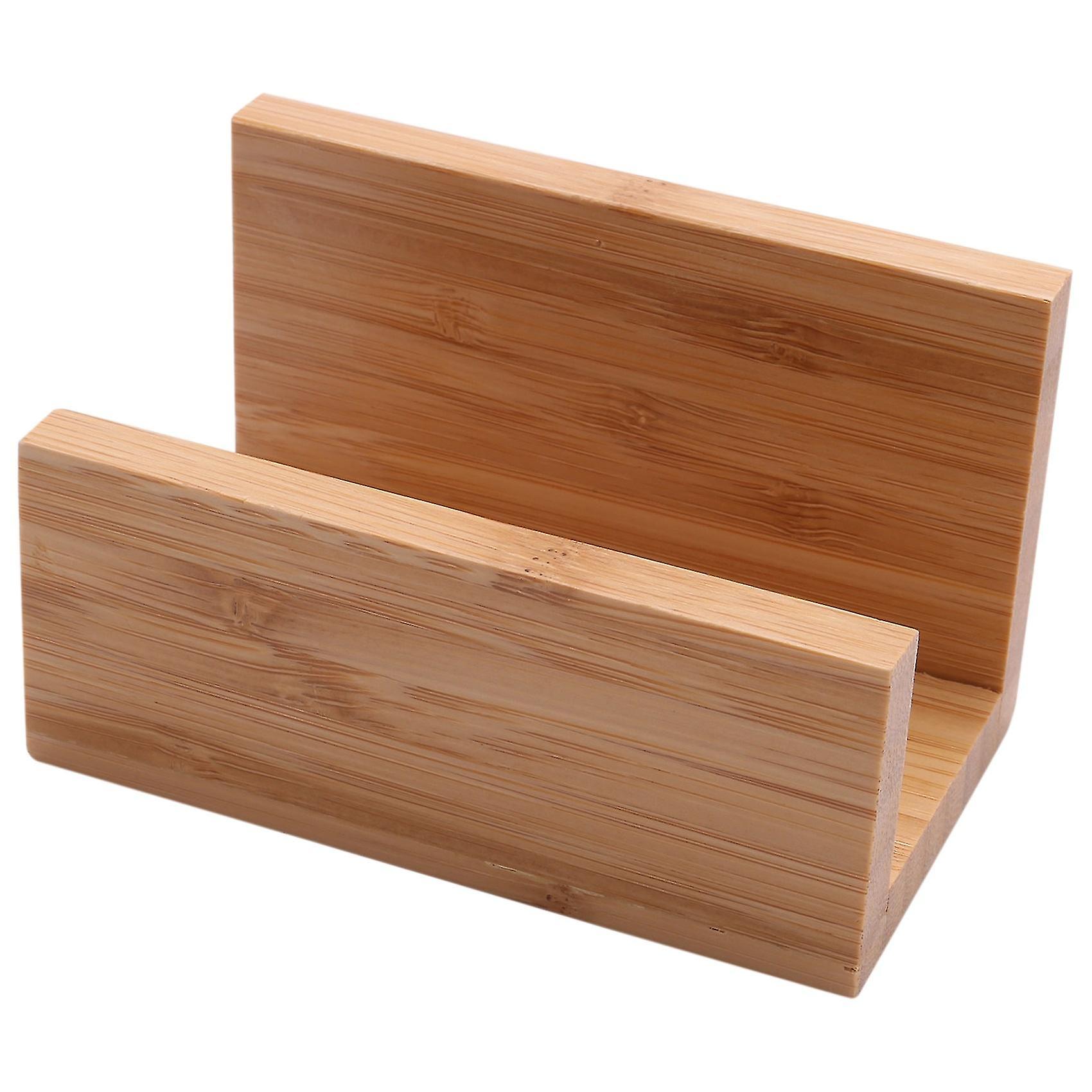 Bamboo Wood Desktop Business Card Holder For Desk Sturdy Business Card Display Stand For Office Suitable For Men Women