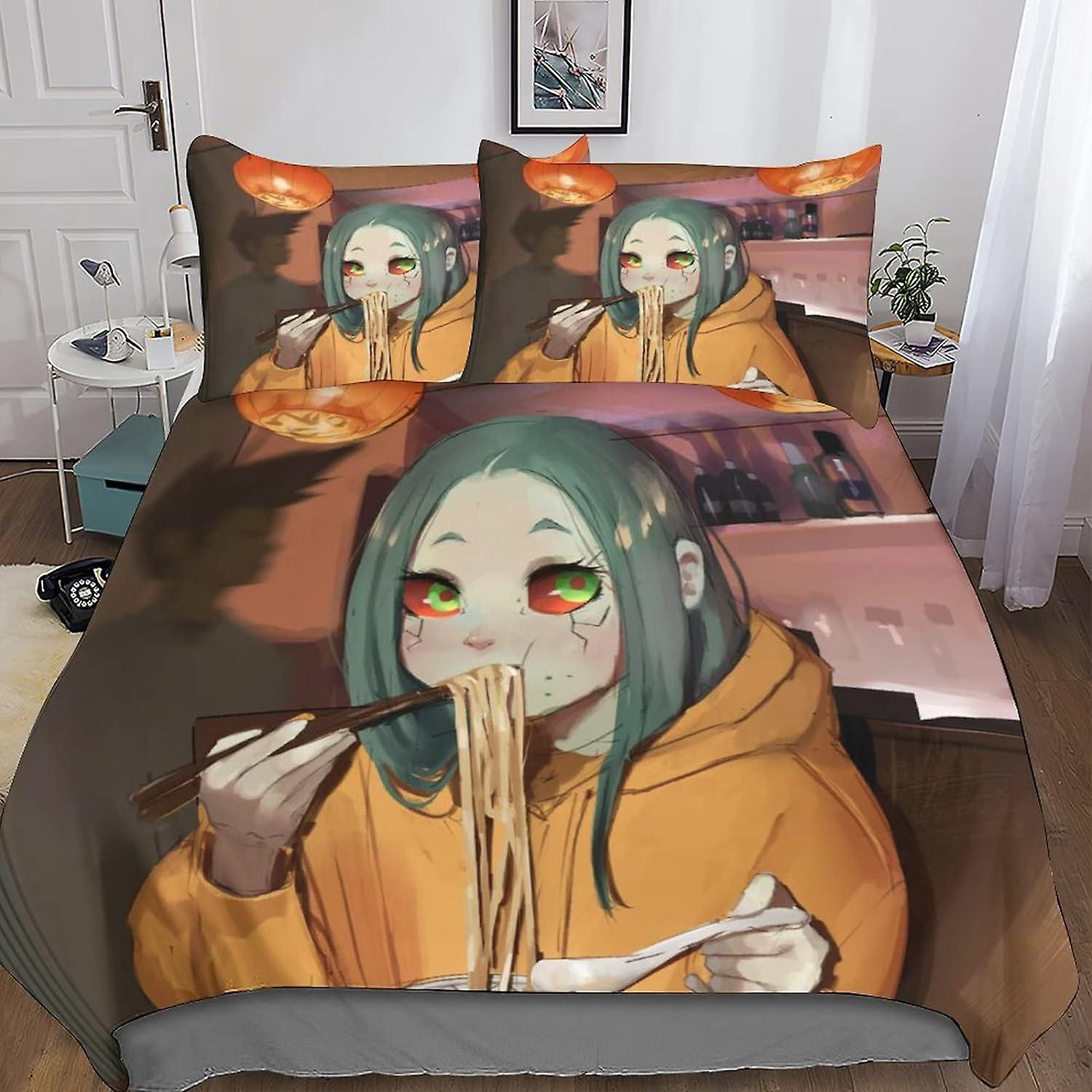 Kit de lit Cyberpunk Edgerunner imprimé en 3D avec conception de film de science-fiction, microfibre douce, ensemble de housse de couette 3 pièces, 2 taies d’oreiller, fermeture éclair cachée, .