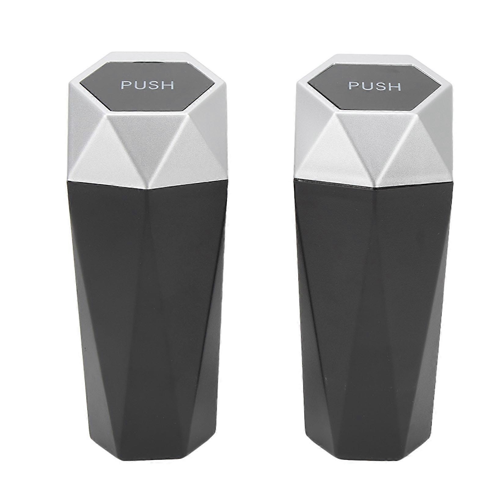 2Pcs Car Trash Can with Lid Waterproof Decorative Automotive Portable Automatic Trash Garbage Bin Silver