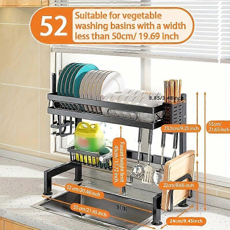 Premium malet køkkenvask i kulstofstål opbevaringsstativ - rummelig opbevaringshylde til service, skålholder, afløbsbræt, bestikstativ og hjemmekøkken ac