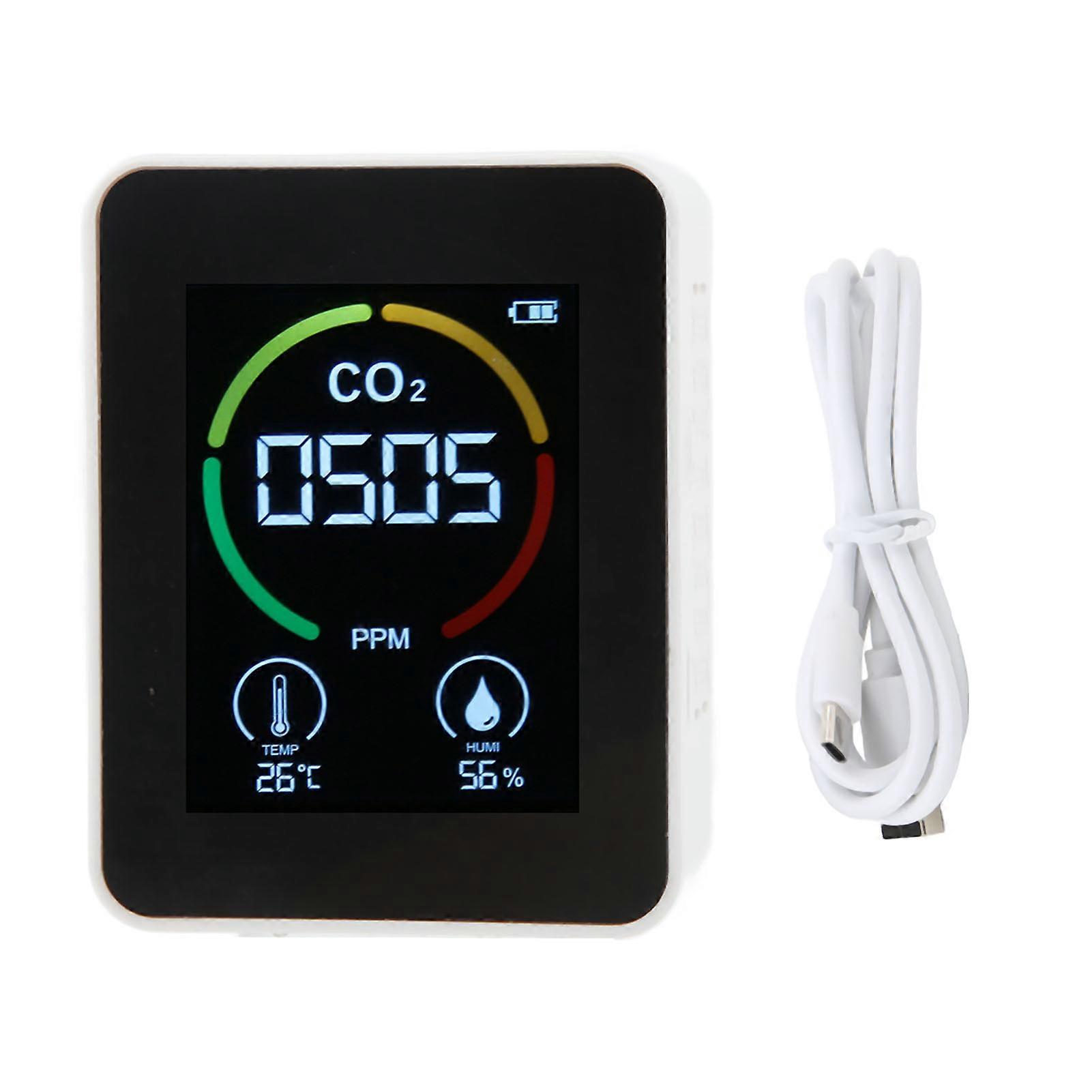 CO2 Detector Carbon Dioxide Monitor Infrared Air Quality Monitor Sensor Detector with Temperature Humidity Detection White