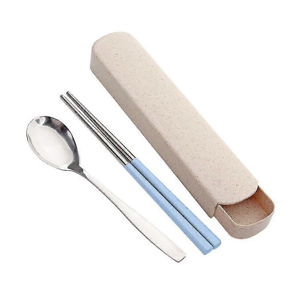 wheat straw dinnerware stainless steel tableware portable travel 2set