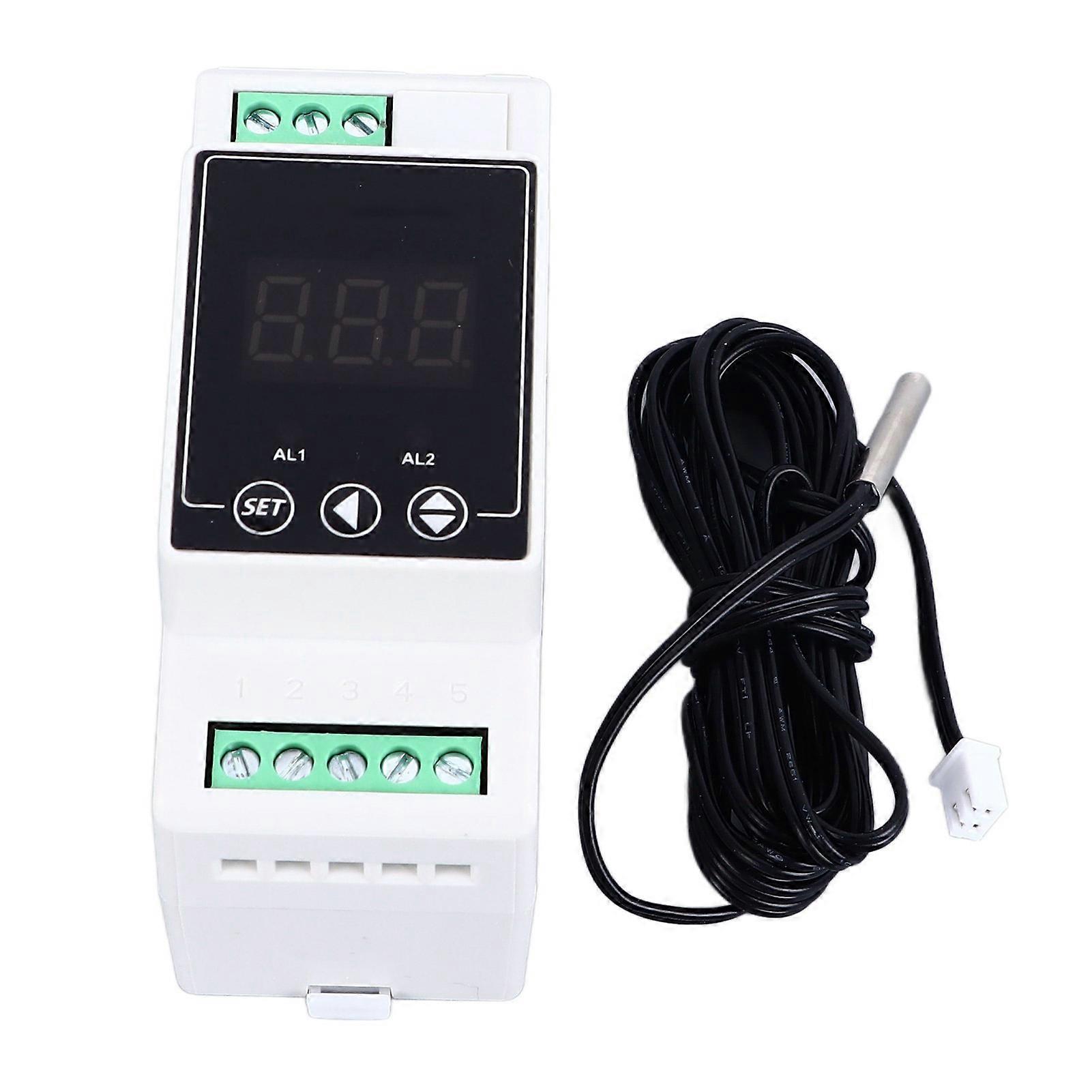 Guide Rail Temperature Controller Heating Cooling Digital Thermostat 2 Relays Cylindrical Probe 2 Meter AC100?240V YEMAA