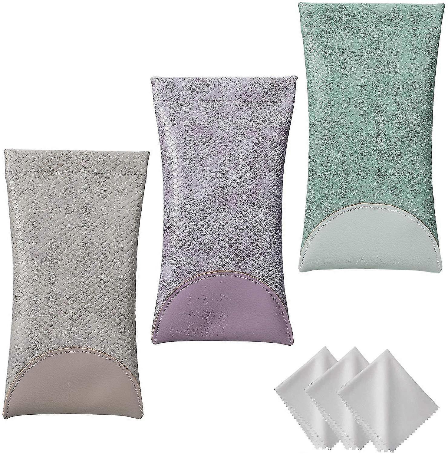 3 pack portable leather eyeglass case