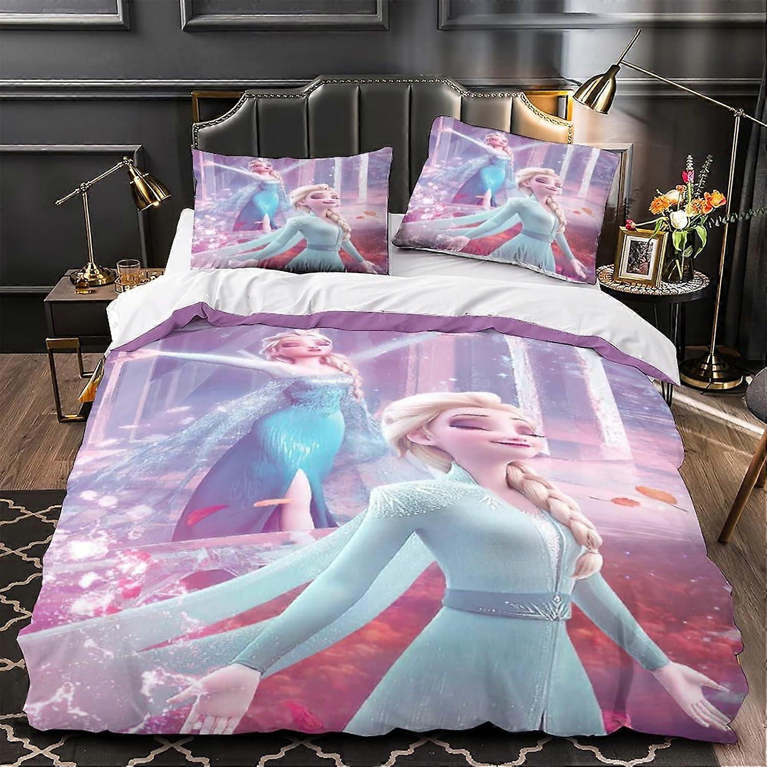 Frozen Bedding Set D with Pillowcases Bedding Set with Zipper Elsa Soft Duvet Cover Pieces for Kids Teens D 135*200 CM