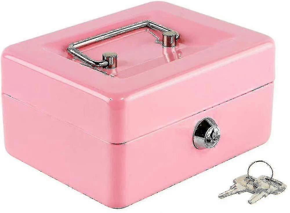 صندوق النقد مع علبة نقود ، صندوق قفل آمن صغير مع مفتاح ، درج نقدي ، 5.91 بوصة × 4.72 بوصة × 3.15 بوصة وردي صغير