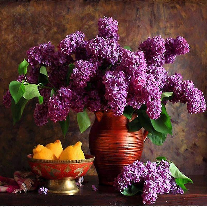 Diamond Embroidery Purple Flower & Lemon Pattern Diamond Painting Picture Rhinestones Cross Stitch
