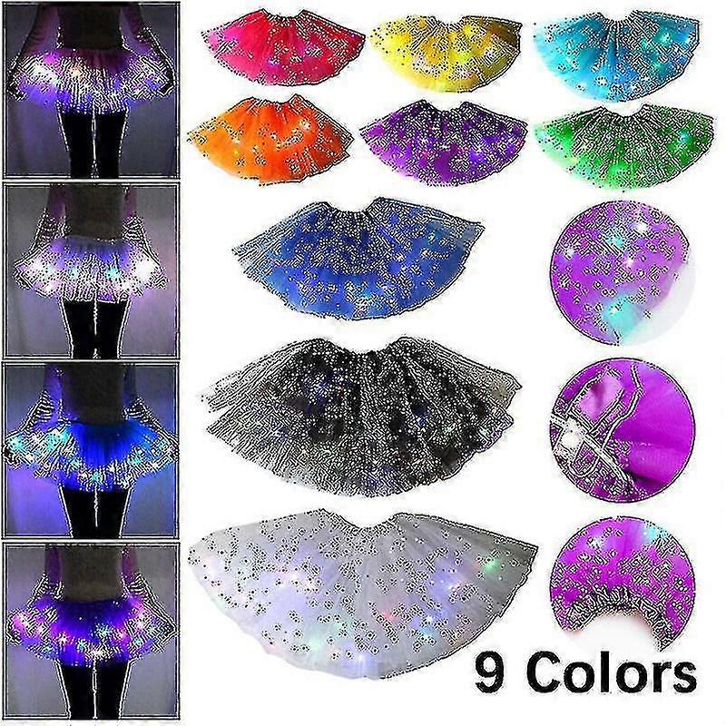 Women"s Led Skirt Light Up Star Dance Skirts Layered Ballet Tutus Elastic Mesh Tulle Mini Skirt Party Carnival Costume