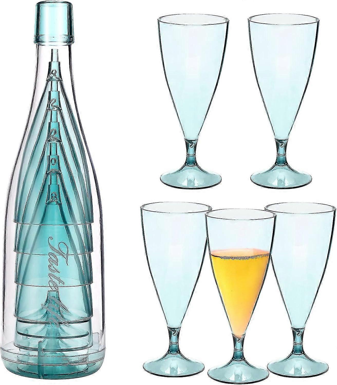 5 Pcs Stackable Champagne Glasses Set,reusable Unbreakable Wine Flutes With Bottle Container,shatterproof Elegant Transparent Stemmed Goblet Barware,p