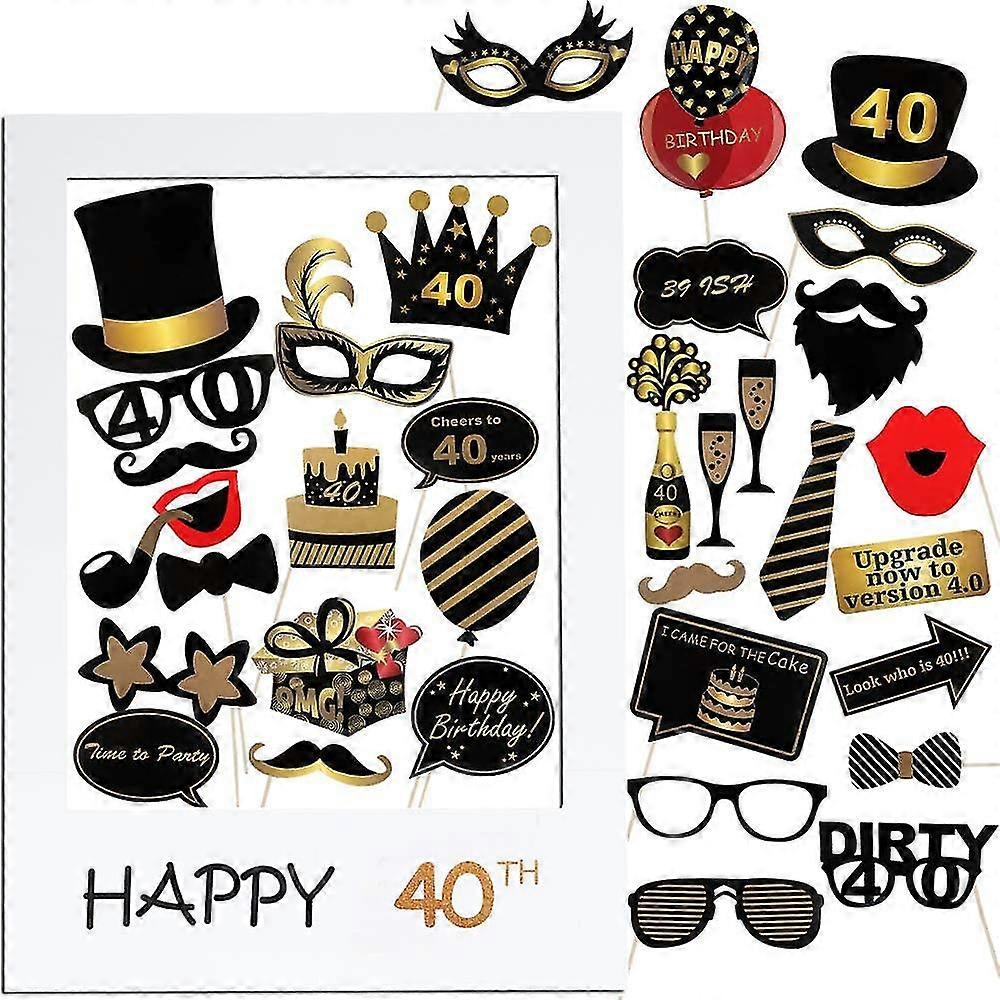 40th سنوات عيد ميلاد حزب الصور الدعائم 35pcs، عيد ميلاد حزب الصورة كشك الدعائم دي Photobooth حزب الملحقات عيد ميلاد ديكور