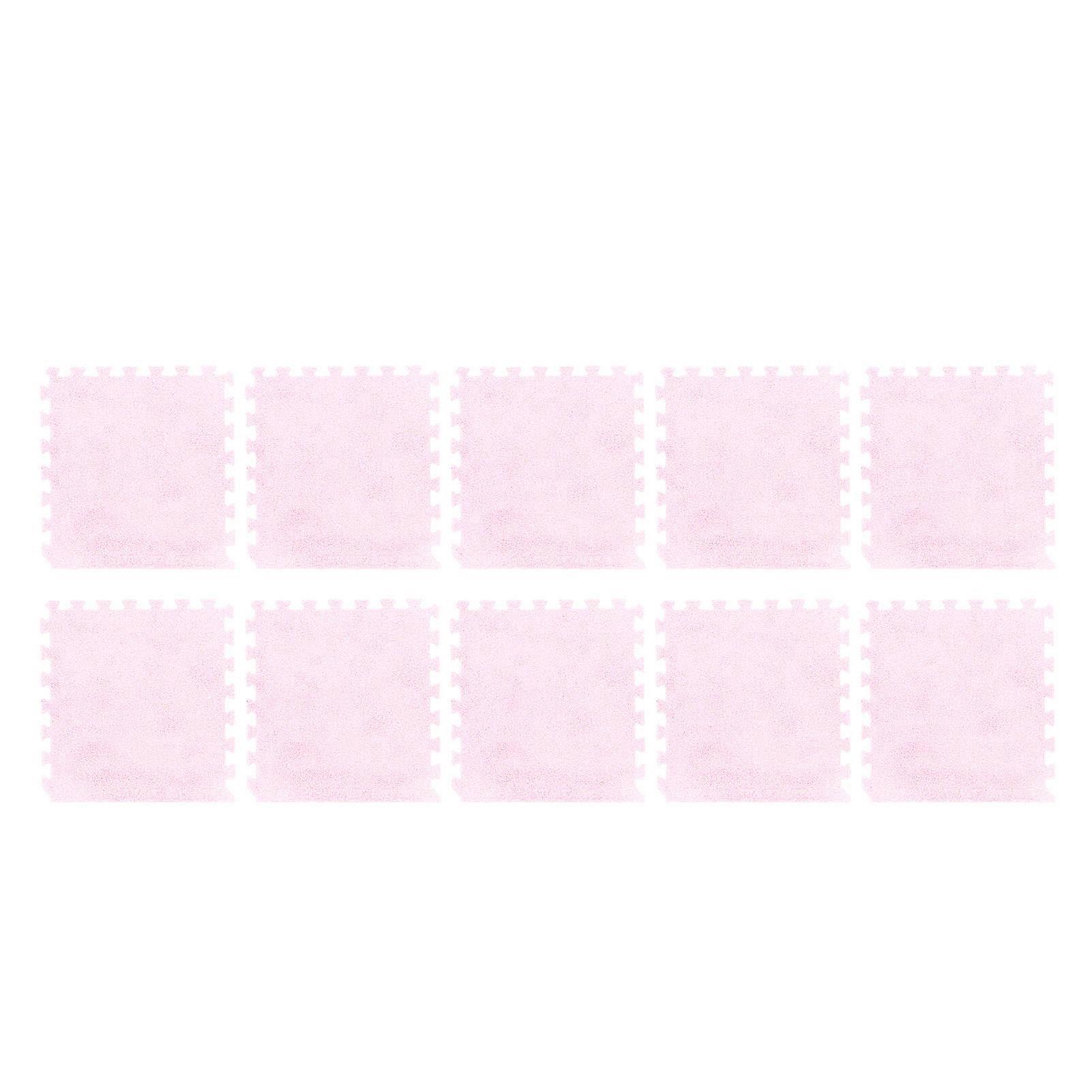 10pcs Plush Foam Floor Mat Prevent Slip Cuttable Thickened Interlocking Carpet Tiles for Bedroom Pink