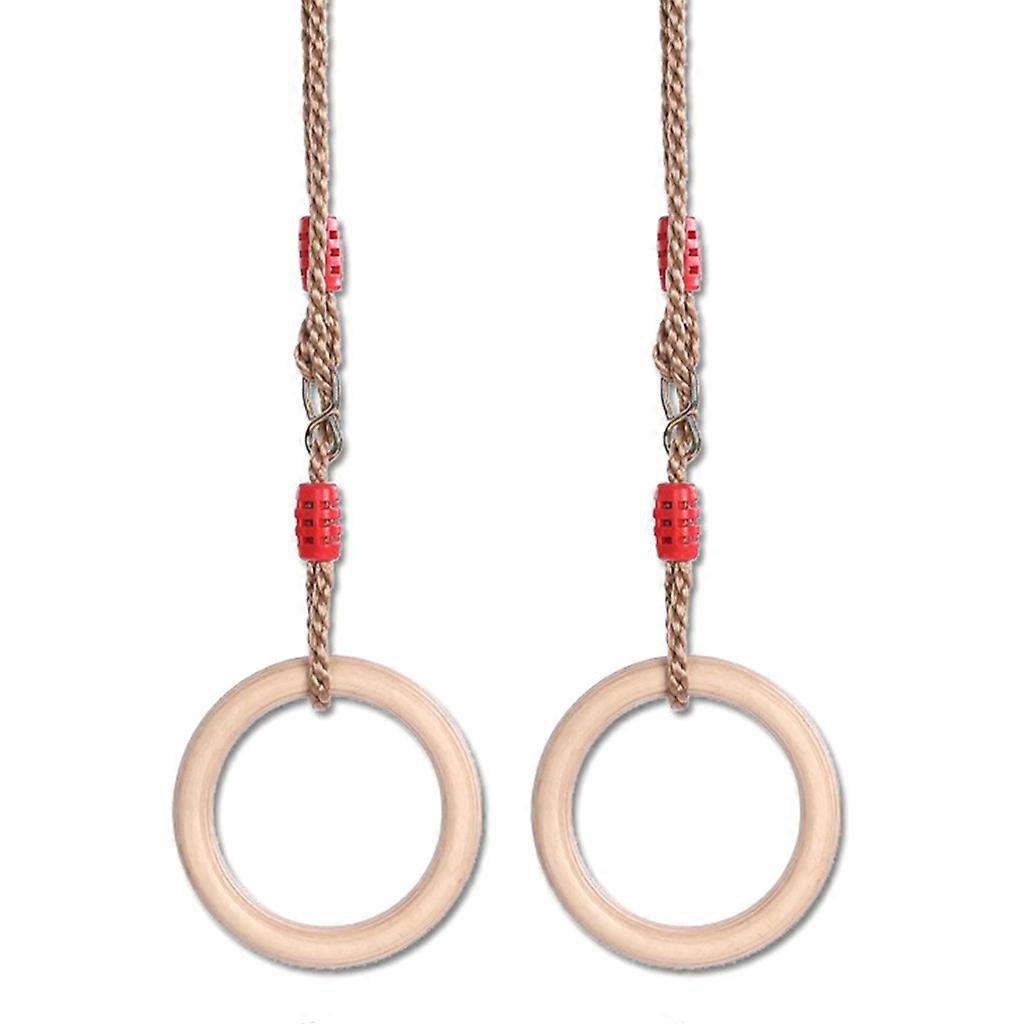 1ペア木製子供用スイングリングロープ遊び場フライングジムクライミングプルアップリングスポーツ屋外屋内