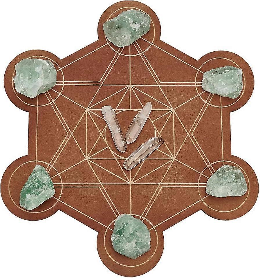 Wooden Crystal Grid Board 10inches Diameter Hexagon Metatron's Cube Crystal Grid Board Sacred Geometry Energy Crystal Grid Kit for Witchcraft Ritual S