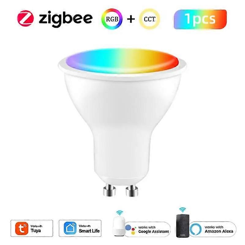 Tuya Zigbee Smart GU10 Light Bulb RGB+CCT 100-240V 5W Dimmable LED Light Bulb Voice Control work with Alexa Google