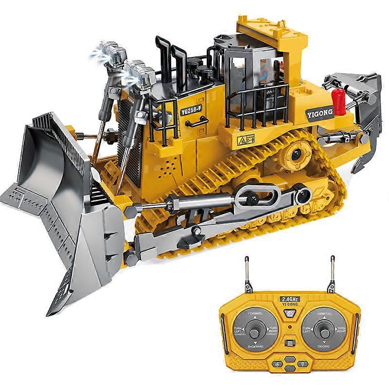 Remote Control Bulldozer RC 1/16 Full Functional Construction Vehicle, 2.4Ghz 9 Channel Dozer Front Loader Toy with Light and Sound for Kids Age 6, 7,
