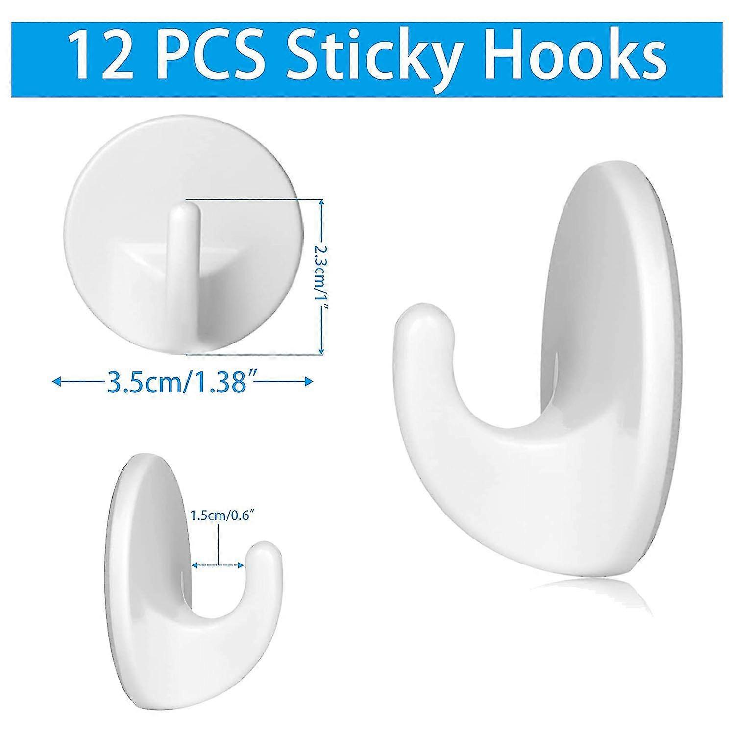 12 Pcs Plastic Hooks Self Adhesive, Sticky Hooks Removable Wall Hooks,stick On Hooks For Hanging Co