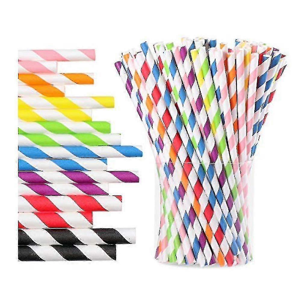 300 Pack Biodegradable Paper Straws Paper Drinking Straws Mixed Colors Set Party Decoration