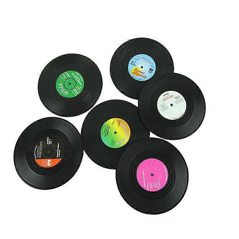 Black Cd Record Coasters (black)(6pcs