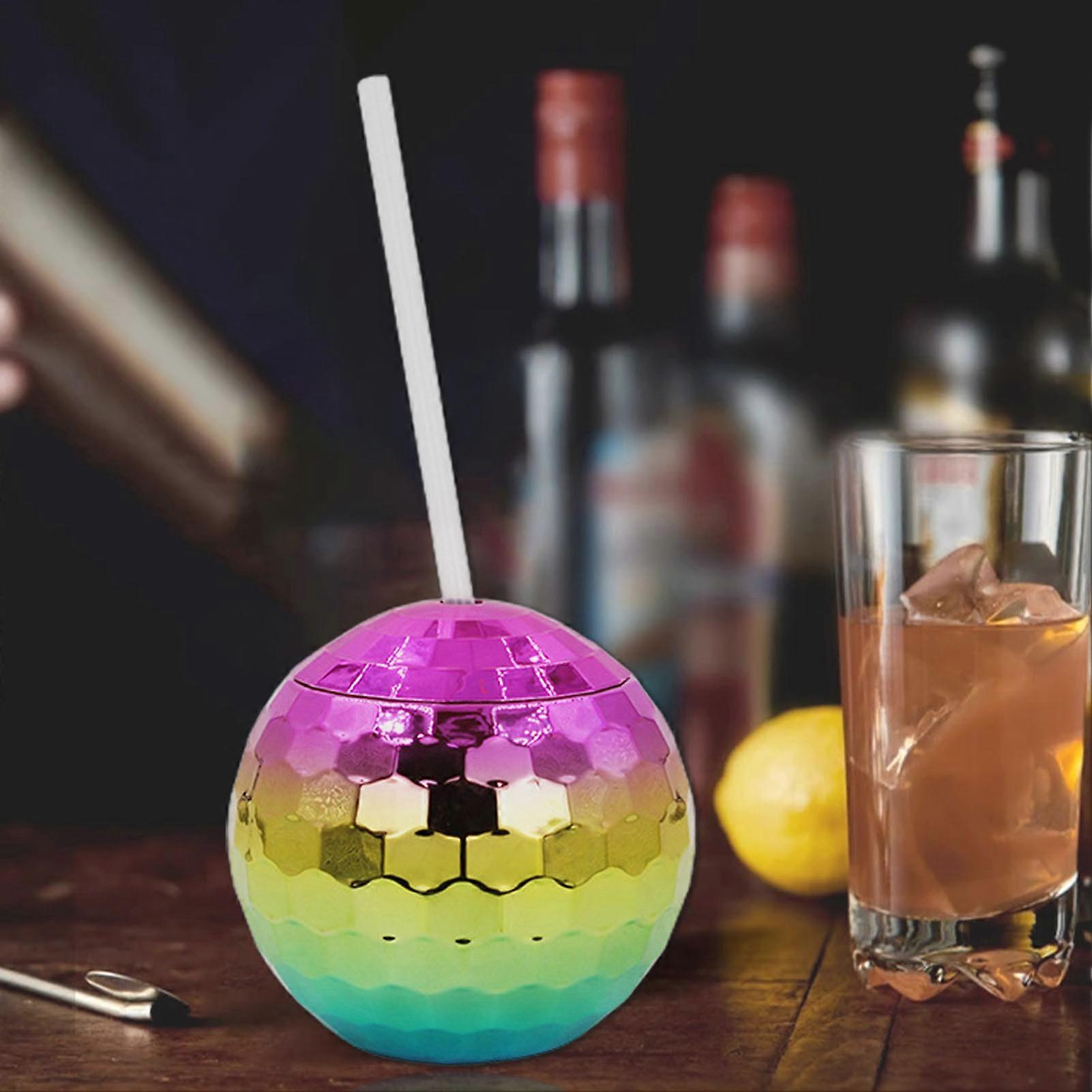 1 Set 600ML Spherical Straw Cup Glitter Flash Plating Disco Ball Light All-Purpose Tumbler Cup Wine for KTV KAESI