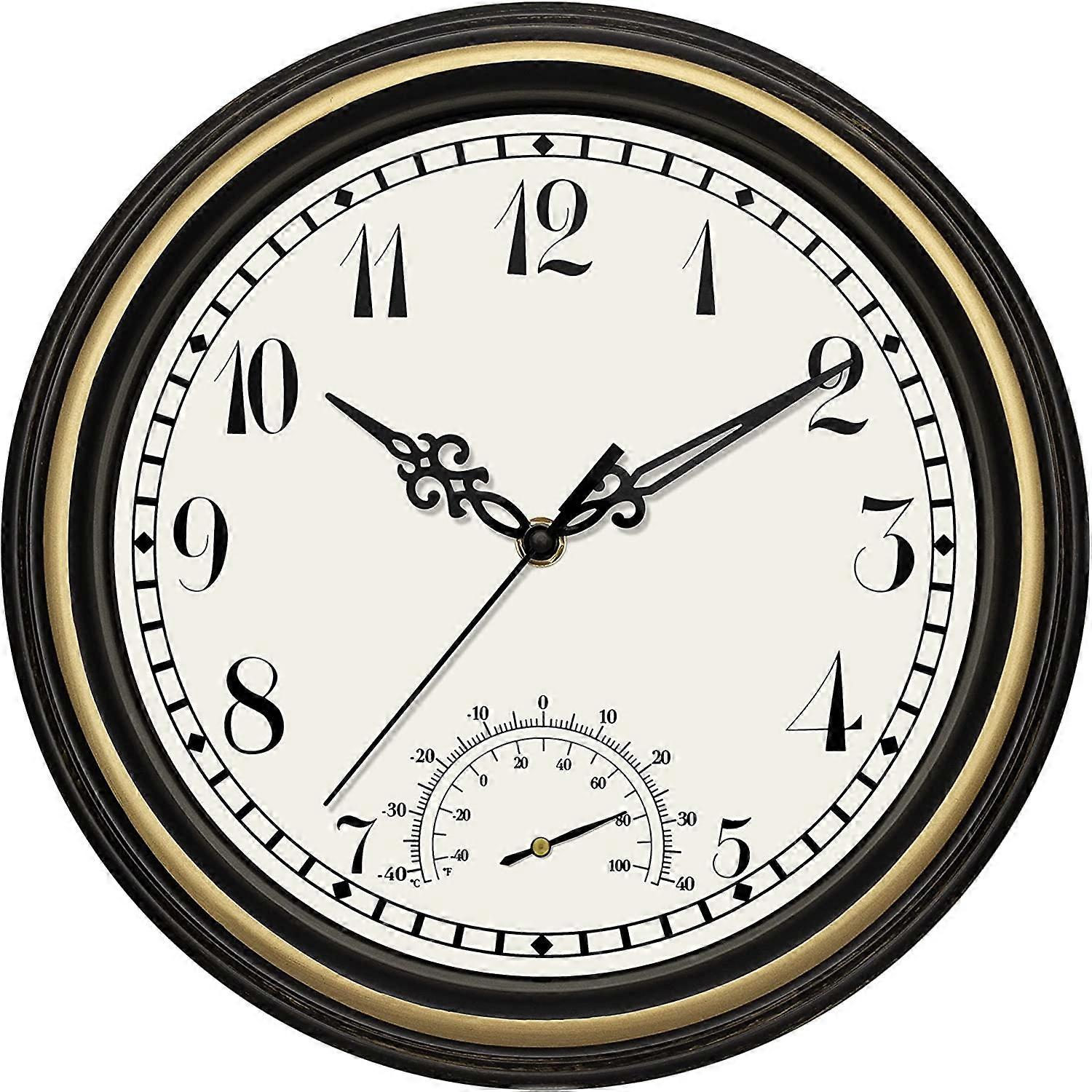 Waterproof Wall Clock with Thermometer (12 Inch)