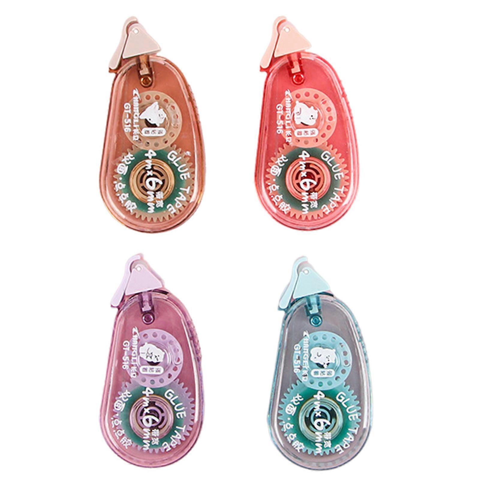 4Pcs Double-Sided Tape Roller Rich Color Cartoon Pattern Compact Size Portable Scrapbooking Permanent Adhesive Tape Dispenser Runner