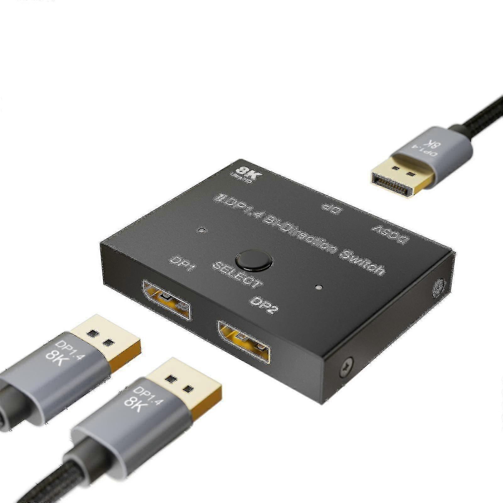 Dp 1.4 Switcher Adapter Displayport 8k Switch 2 In 1 Out/1 In 2 Out Bi-direction 8k/30hz 4k/120hz Splitter Converter--