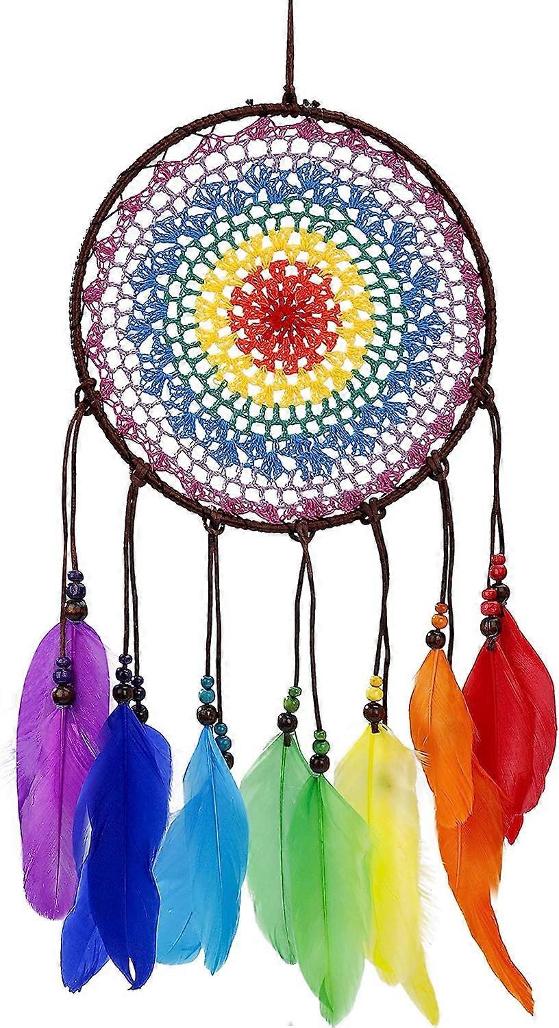 Large Handmade Dream Catcher with Colorful Rainbow Feathers Wall Hanging Decoration for Home Christmas Festival Craft Gift