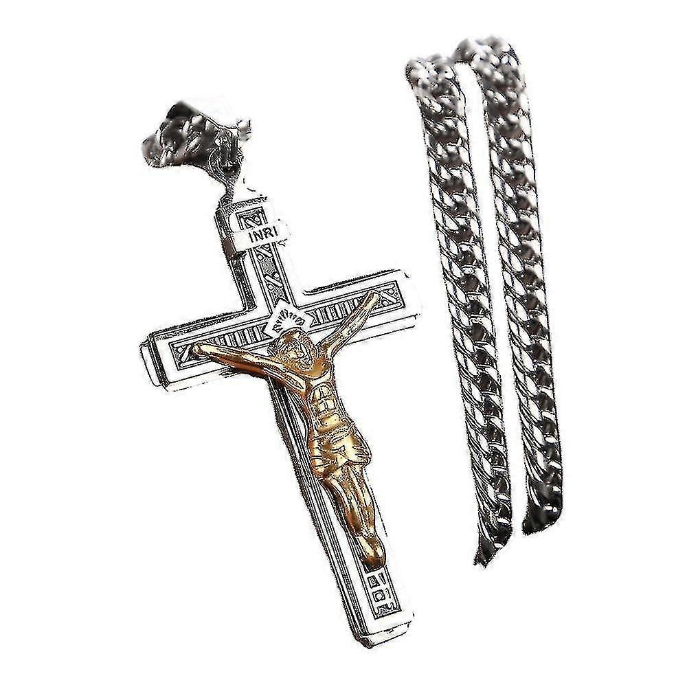 Rustfrit stål krucifiks Jesus Cross halskæde vedhæng Multilayer Jesus Kristus Krucifiks halskæder
