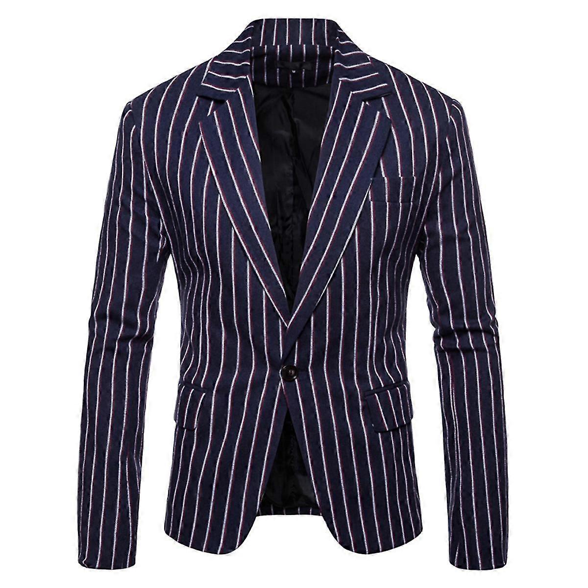 Allthemen Mænds stribede slanke revers afslappet single button blazer
