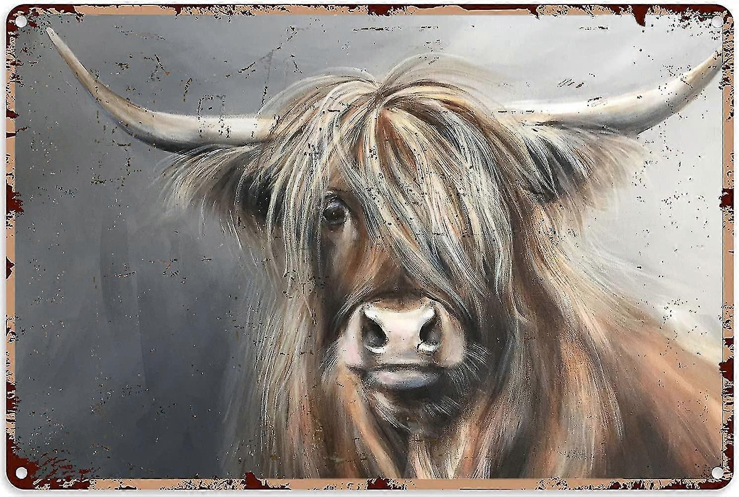 Imagem do Banheiro Highland Cow Placa de Lata de Decoração de Casa Rústica Highland Cow 8x12 Polegadas OU 12x16 Polegadas Modo