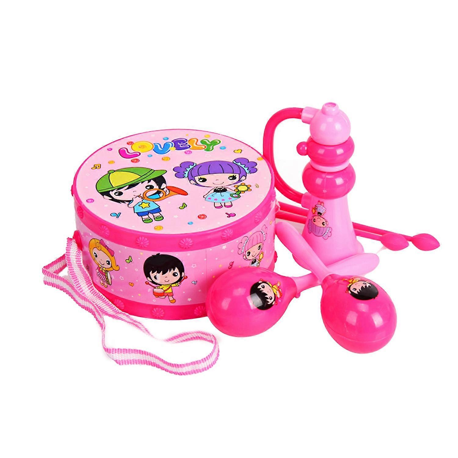 6Pcs/Set Baby Drum Set Cartoon Pattern Hand-eye Coordination with Sand Hammer Horn Enlightenment