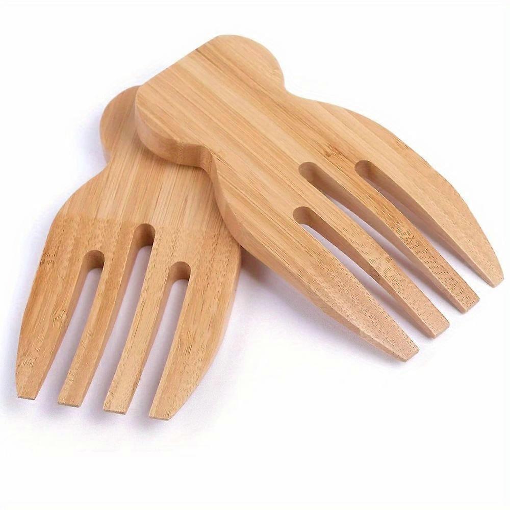 2pcs Bamboo Salad Fork, Salad Servers Tong, Large Salad Fingers For Mixing Salads, Pasta, Fruits, Bamboo Kitchen Helper, Gift For Mom, Kitchen Accesso