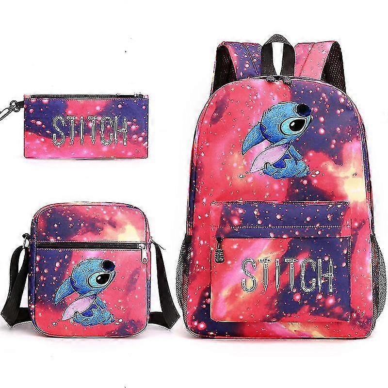 3st/set Lilo Stitch Ryggsäck Barnpresenter Skolväska Reseryggsäck Matsäck-