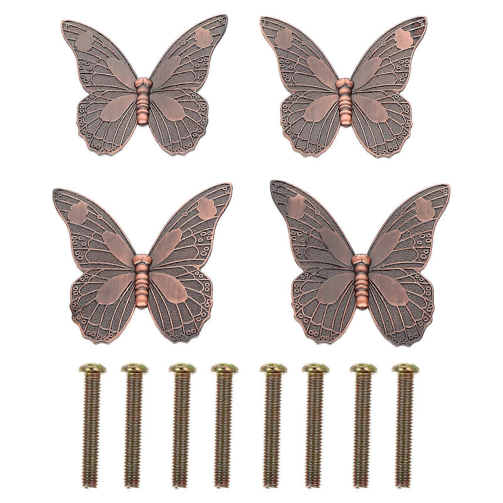 4pcs Vintage Butterflies Cupboard Door Knobs Antique Drawer Pulls Handle Knobs