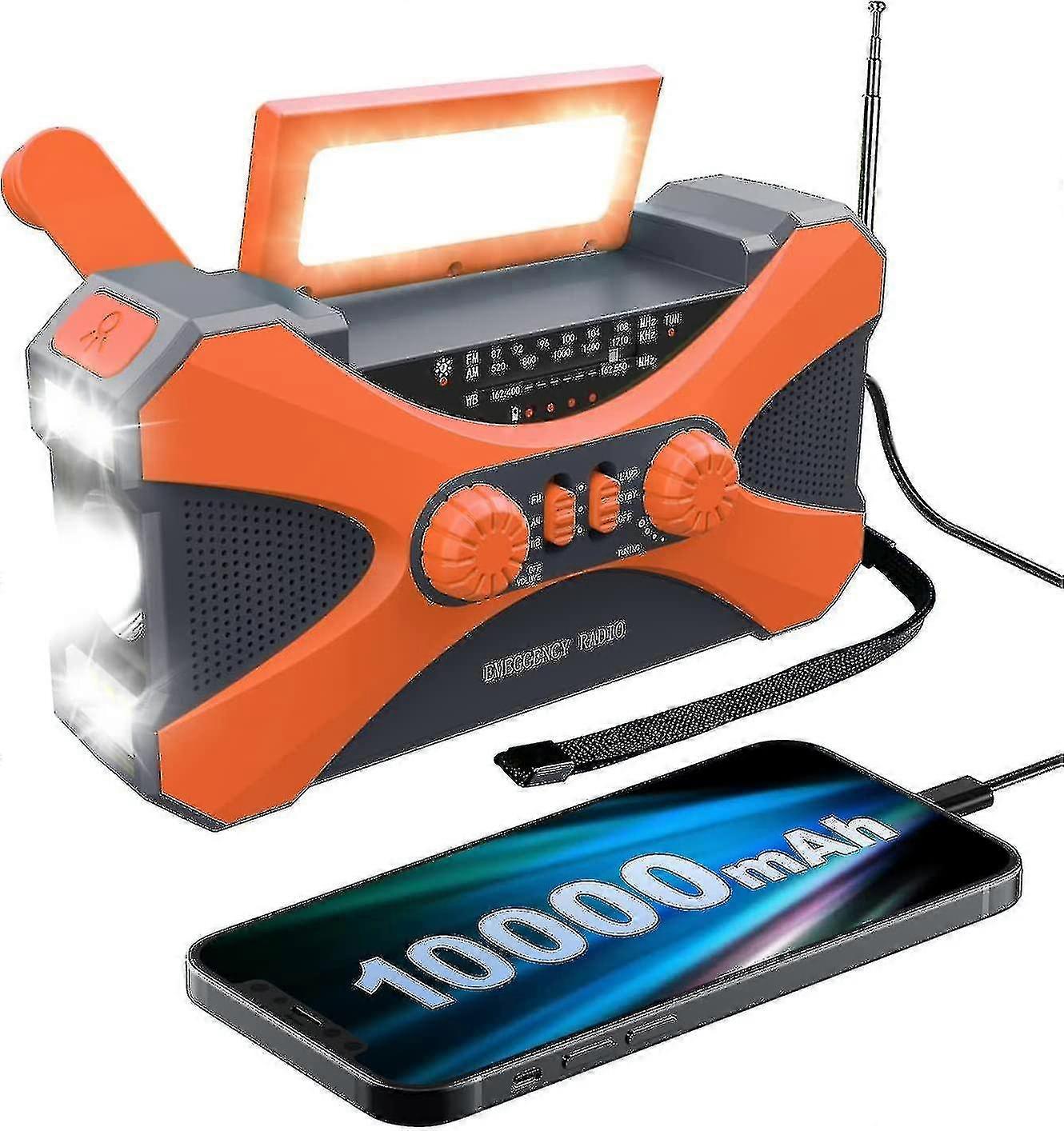 10000mah Emergency Radio, Solar Hand Crank Radio, Portable Am/fm/noaa Weather Radio With Phone Charger Flashlight