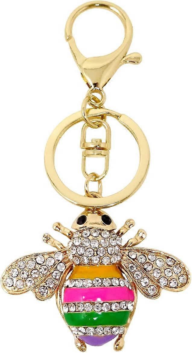 1PCS Rhinestone Little Bee Keychain Sparkling Keyring Animal Key Chain Decor in A Box for Bag Purse Wallet