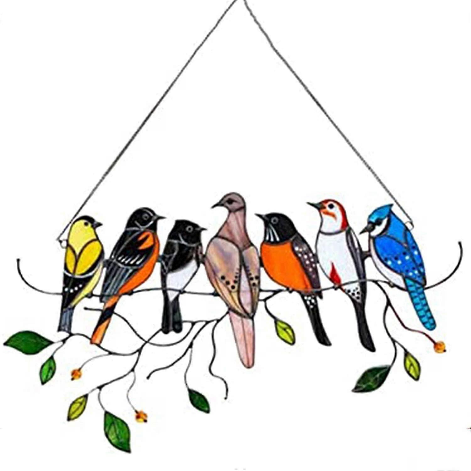 Colourful bird on wire high stained plexiglass window panel, bird collection decorative hangingstyle 2