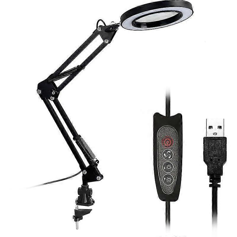 Usb 5X Lupe Schreibtischlampe Lupe Led Faltbare Leselampe Mit Drei Dimmmodi, Schwarz, C-Klemme