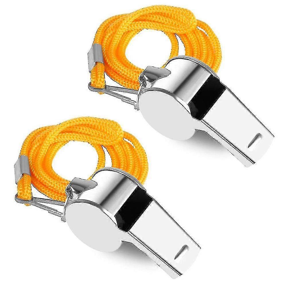 5pcs Stainless Steel Whistle, Loud Metal Whistle Yellow Lanyard For Referees Coaches Lifeguards Emergency