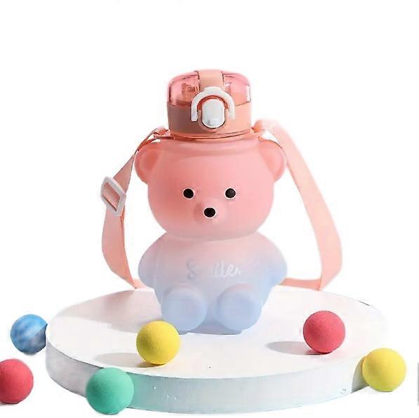 Simpatico orso bottiglia d'acqua - Bollitore portatile in plastica da 25 once con cannuccia e tracolla, resistente al calore e di grande capacità