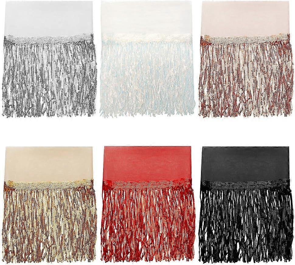 6Yard 6 Colors Polyester Tassel Ribbon Fringe Paillette Lace Ribbon for Garment Sewing Accessories Mixed Color 245~250x0.1~1mm 1yard/color 6yards/box