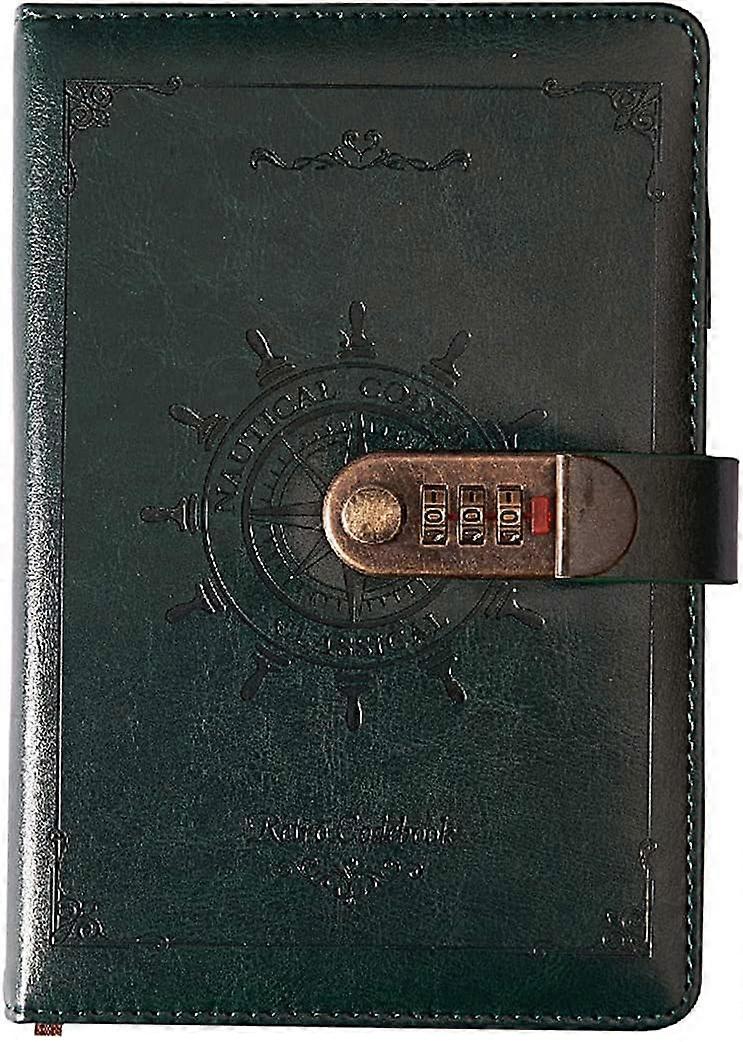 A5 Vintage Lockable Journal with Rudder Design, 120 Sheets Secret Notebook Travel Diary, PU Leather Writing Notepad with Pen Holder&Card Slots, Person
