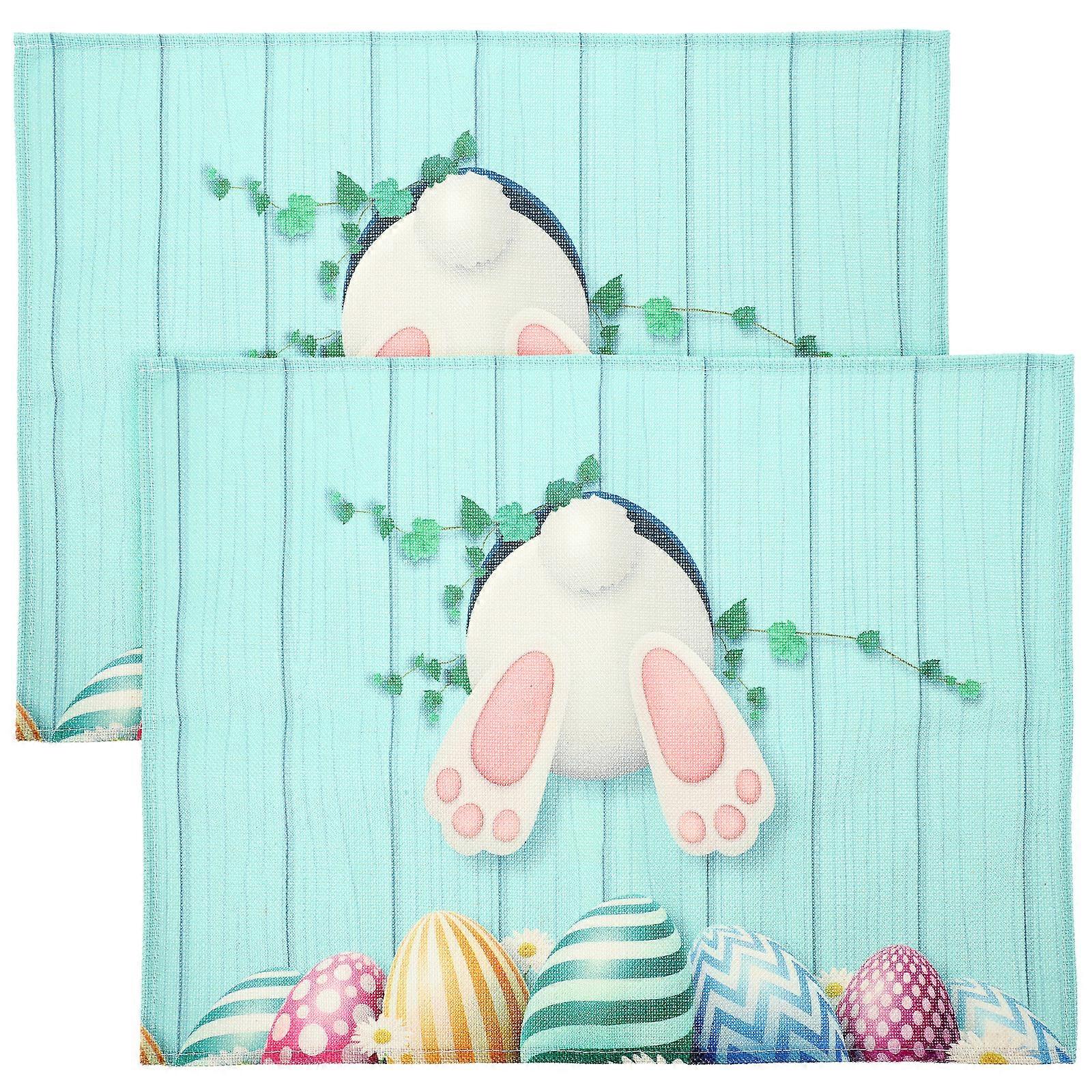 1 Set 2 Pcs Easter Rabbit Tail Table Mats Easter Egg Dining Table Mats Placemats