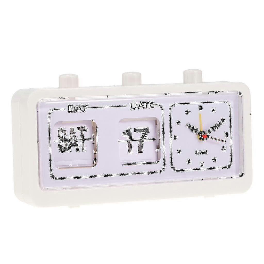 Retro Table Auto Flip Clock Non-ticking Calendar Clock With Day Date Display