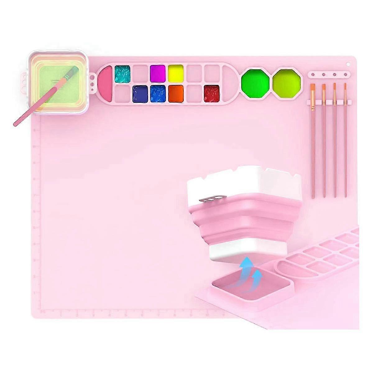 Silicone Painting Mat with Cup, 5 Craft Brush Cleaning Tools, 50.8cm x 40.6cm LargeArtist Mat, Suit
